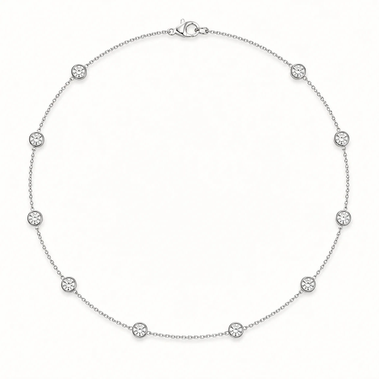 Ten round brilliant lab-grown diamonds evenly spaced on a fine chain necklace